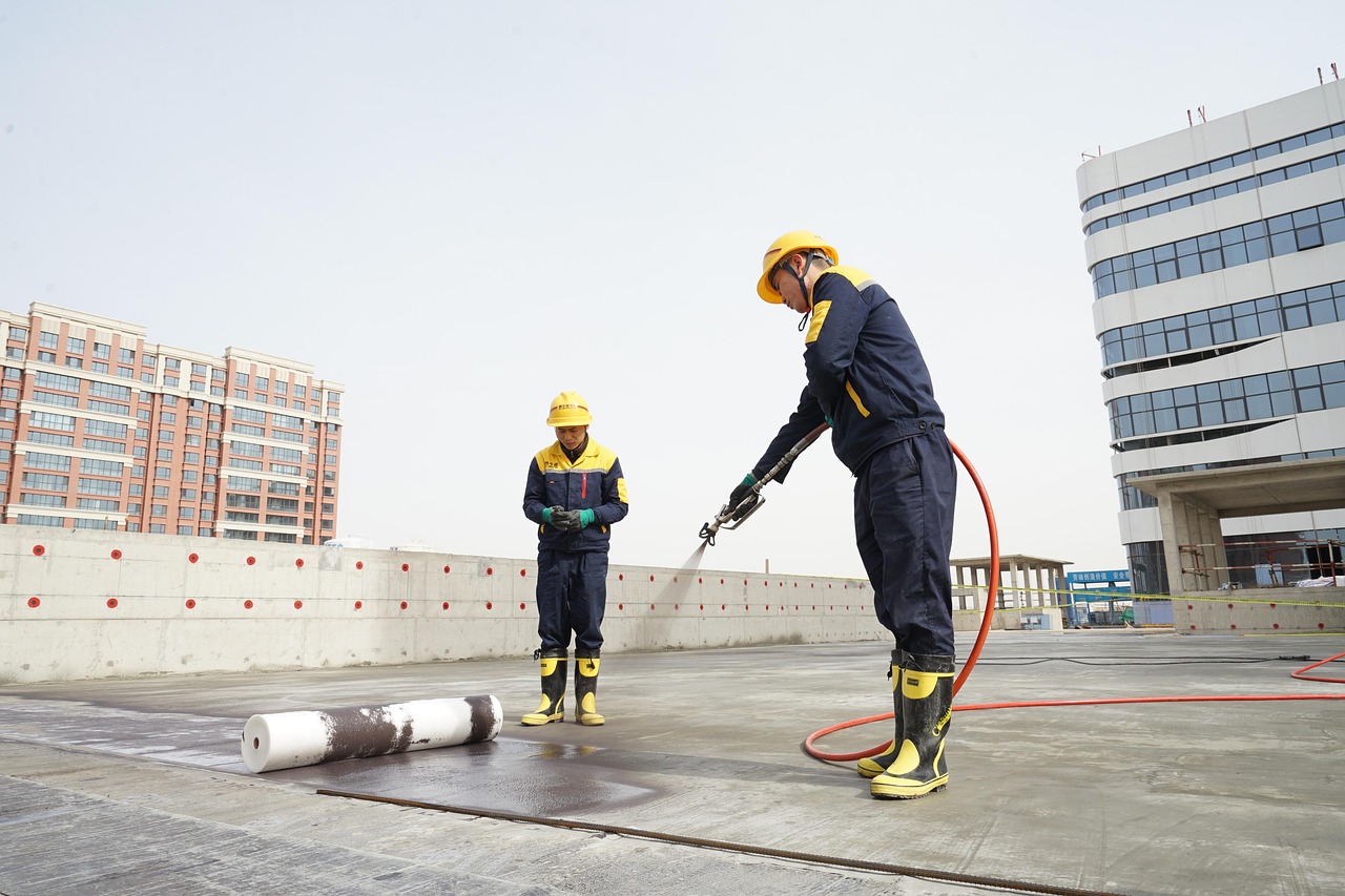 Commercial flat roof being worked on