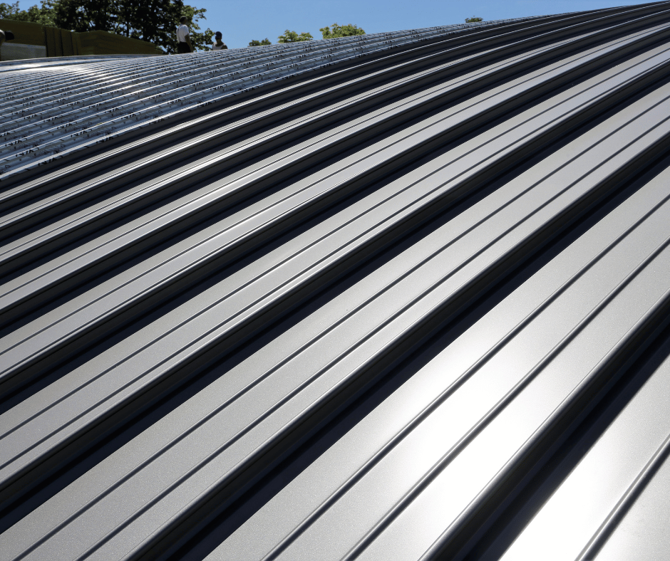 Commercial metal roof at sunset
