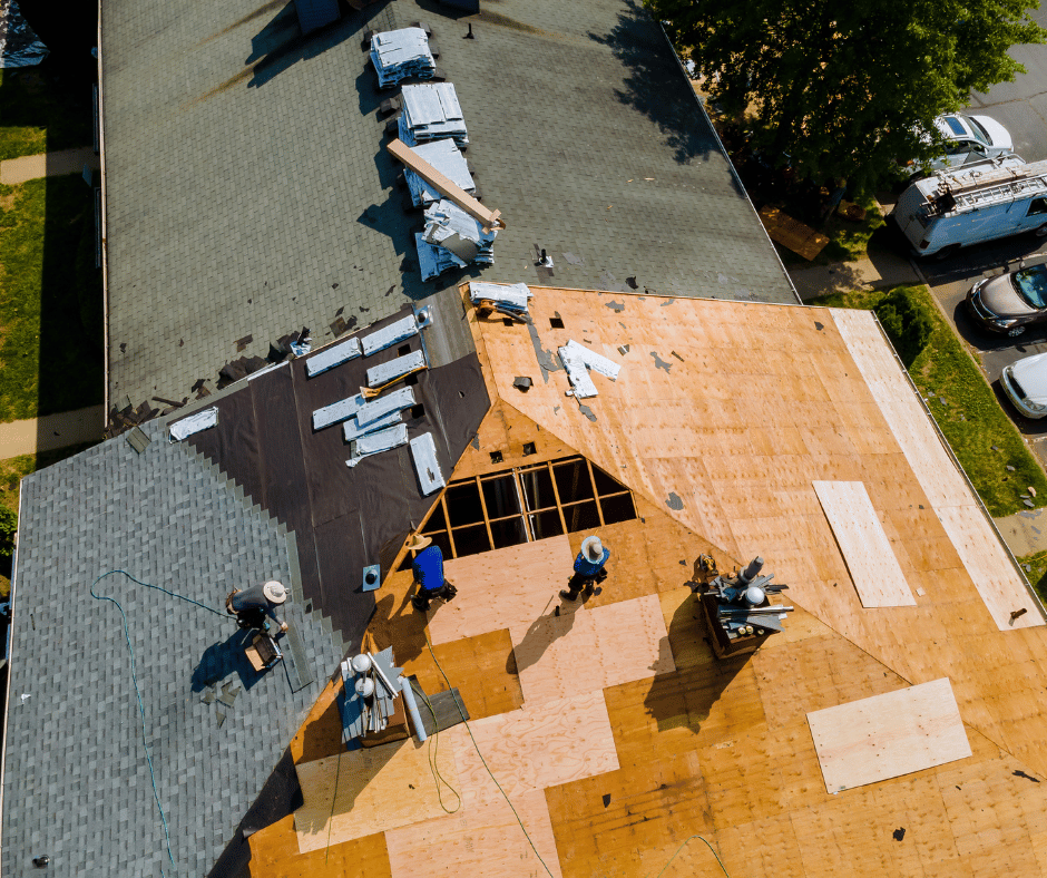 Commercial flat roof being worked on